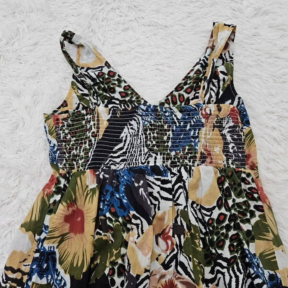 Grace Elements Safari‎ Jungle Ruffle Hippie Lagenlook Eclectic Maxi Dress Sz L